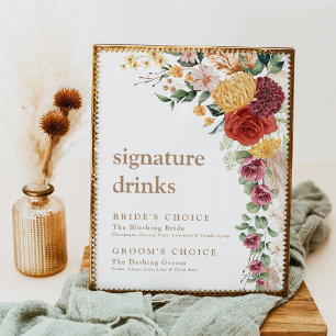 Wedding Signature Drink Rustic Boho Flowers Poster