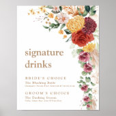 Wedding Signature Drink Rustic Boho Flowers Poster (Voorkant)