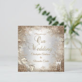 Wedding Silver Beige Cream Pearl Bow Snowflake 2 Kaart (Staand voorkant)