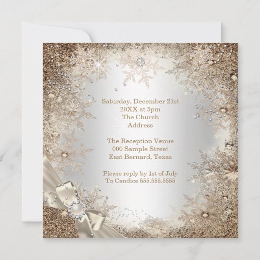 Wedding Silver Beige Cream Pearl Bow Snowflake 2 Kaart (Achterkant)