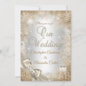 Wedding Silver Beige Cream Pearl Bow Snowflake Kaart (Voorkant)