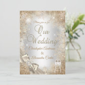 Wedding Silver Beige Cream Pearl Bow Snowflake Kaart (Staand voorkant)