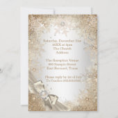 Wedding Silver Beige Cream Pearl Bow Snowflake Kaart (Achterkant)