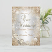 Wedding Silver Beige Cream Pearl Bow Snowflake Kaart (Staand voorkant)