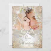 Wedding Silver Beige Cream Pearl Snowflake Photo Kaart (Voorkant)