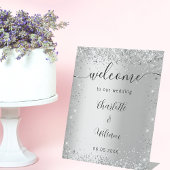 Wedding Silver glitter-naamgevingsscript welkomstw Reclamebord Met Voetstuk