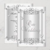 Wedding Silver White Diamond Hearts Kaart (Voorkant / Achterkant)