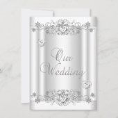 Wedding Silver White Diamond Hearts Kaart (Voorkant)