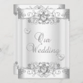 Wedding Silver White Diamond Hearts Kaart (Voorkant / Achterkant)