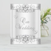 Wedding Silver White Diamond Hearts Kaart (Staand voorkant)