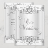 Wedding Silver White Diamond Hearts Kaart (Voorkant / Achterkant)