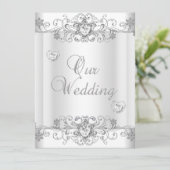 Wedding Silver White Diamond Hearts Kaart (Staand voorkant)