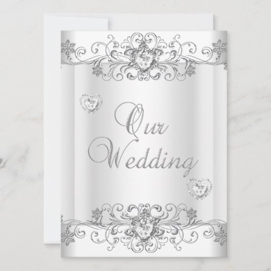 Wedding Silver White Diamond Hearts Kaart (Voorkant)