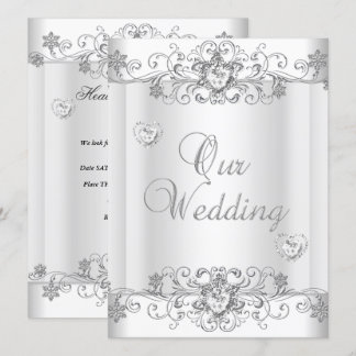Wedding Silver White Diamond Hearts Kaart