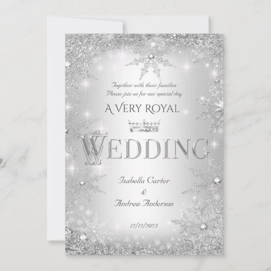 Wedding Silver Winter Wonderland Royal Crown Kaart (Voorkant)