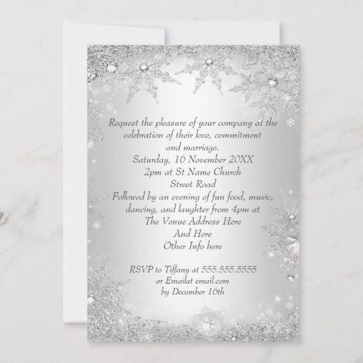 Wedding Silver Winter Wonderland Royal Crown Kaart (Achterkant)