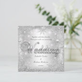 Wedding Silver Winter Wonderland Snowflakes Kaart (Staand voorkant)