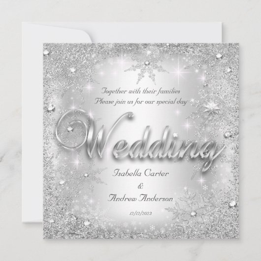 Wedding Silver Winter Wonderland Snowflakes Kaart (Voorkant)