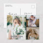 Wedding Simple 3 Photo Collage Dank u Briefkaart (Voorkant / Achterkant)