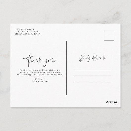 Wedding Simple 3 Photo Collage Dank u Briefkaart (Achterkant)