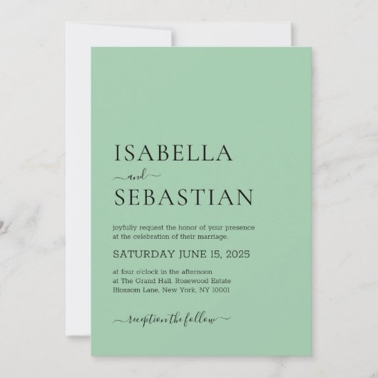 Wedding Simple Dark Sea Green Kaart (Voorkant)