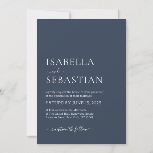 Wedding Simple Dark Slate Blue Kaart (Voorkant)