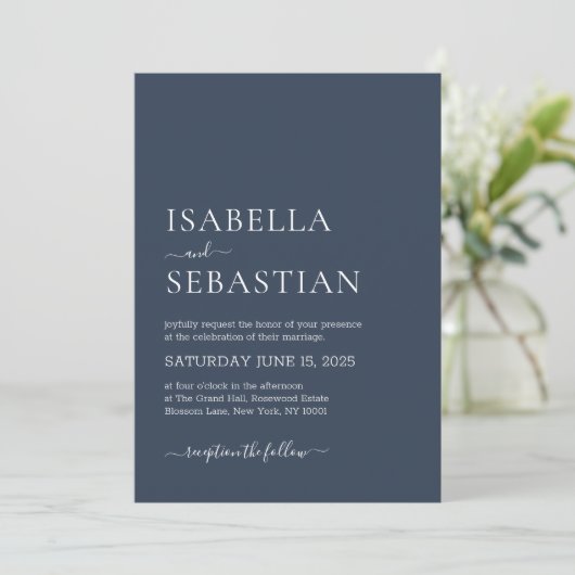 Wedding Simple Dark Slate Blue Kaart (Staand voorkant)