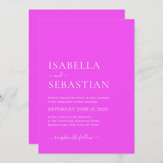 Wedding Simple Fuchsia Kaart (Voorkant / Achterkant)