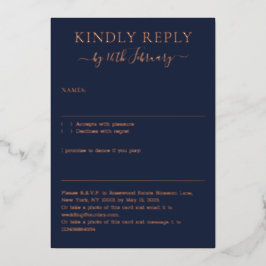 Wedding Simple Midnight Blue Navy Kindly Reply Folie Uitnodiging