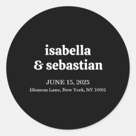 Wedding Simple Modern Black Retro Ronde Sticker