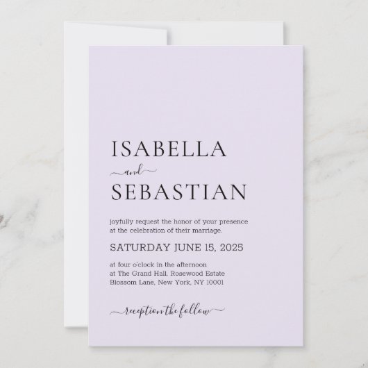 Wedding Simple Modern Lavender Kaart (Voorkant)