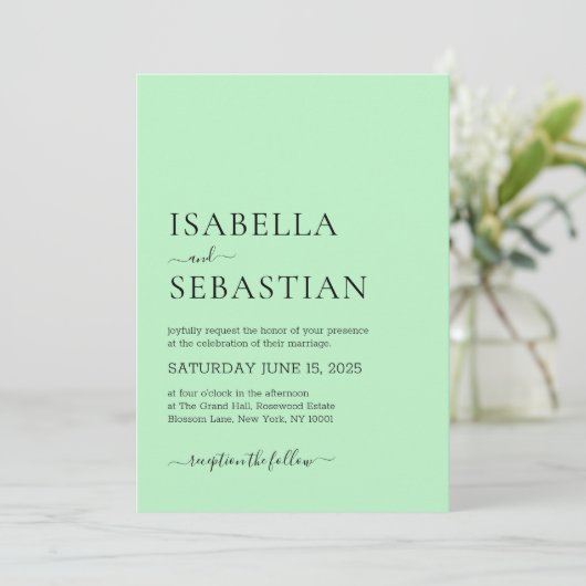 Wedding Simple Modern Pale Green Kaart (Staand voorkant)