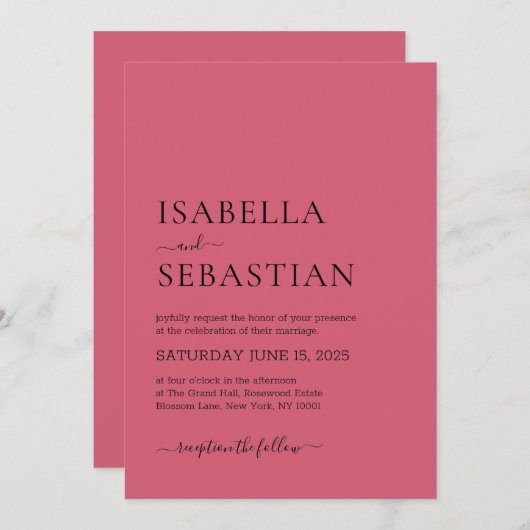 Wedding Simple Modern Pale Violet Red Kaart (Voorkant / Achterkant)