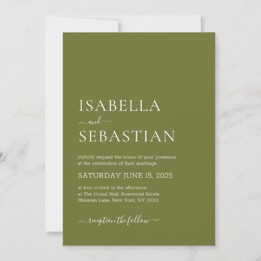 Wedding Simple Olive Drab Kaart (Voorkant)
