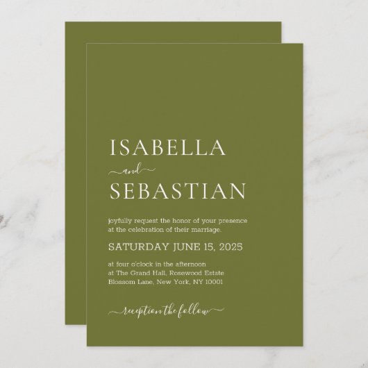 Wedding Simple Olive Drab Kaart (Voorkant / Achterkant)