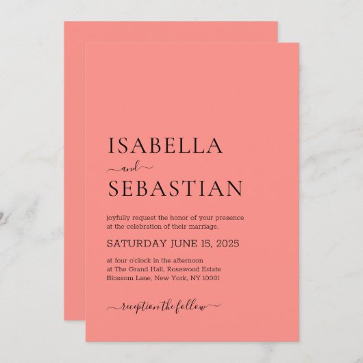 Wedding Simple Salmon Kaart (Voorkant / Achterkant)