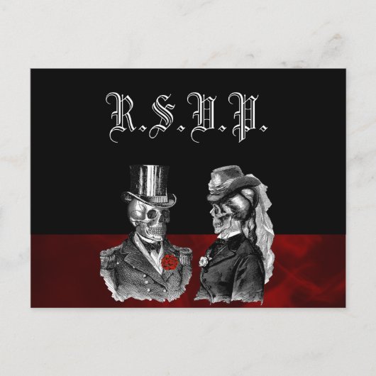 Wedding Skeleton Skulls RSVP Uitnodiging Briefkaart (Voorkant)