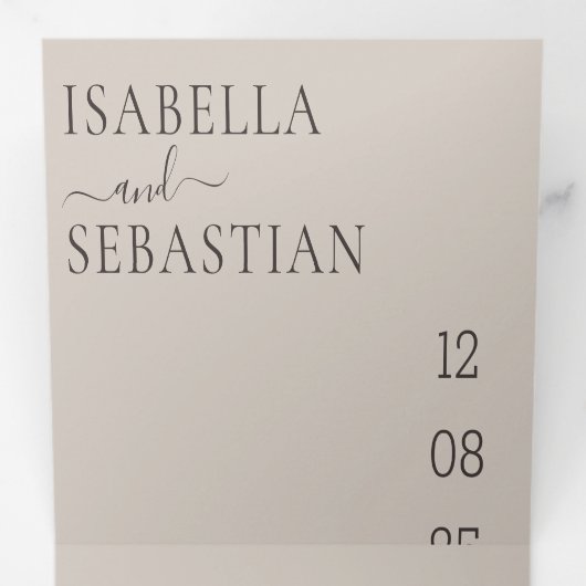 Wedding Soft Beige All in one set Drieluik Uitnodiging (Binnenzijde eerst)