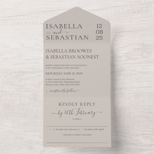 Wedding Soft Beige Kindly Reply invite All In One Uitnodiging (Binnen)