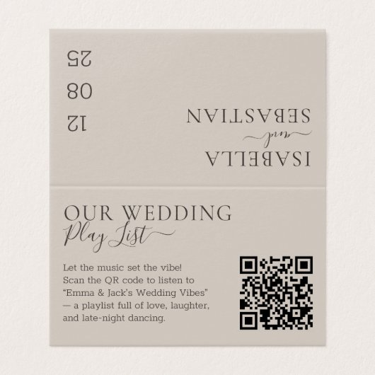 Wedding Soft Beige QR Code Playlist Kaart (Buitenkant ongevouwen)