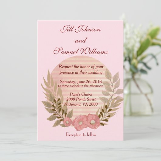 Wedding Soft Pink Floral Kaart (Staand voorkant)