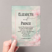 Wedding Soft Pink Flowers on Mint Green Acryl Uitnodigingen (Insitu (Draagbaar))