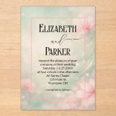 Wedding Soft Pink Flowers on Mint Green Acryl Uitnodigingen (Voorkant)