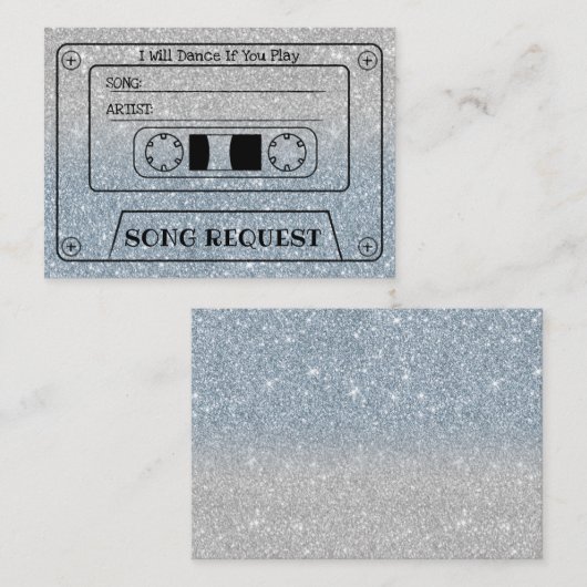 Wedding Song Request Dusty Blue Glitter Insert Informatiekaartje (Voorkant / Achterkant)
