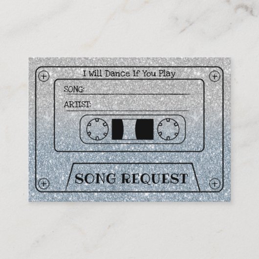 Wedding Song Request Dusty Blue Glitter Insert Informatiekaartje (Voorkant)