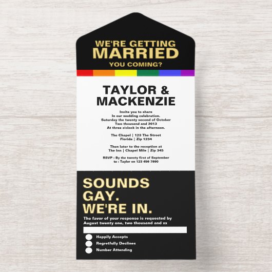 Wedding Sounds Gay Fun Rainbow Pride All In One Uitnodiging (Binnenkant)