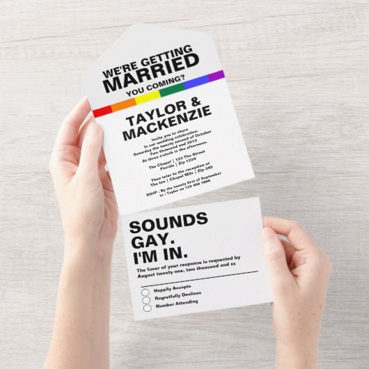 Wedding Sounds Gay Fun Rainbow Pride All In One Uitnodiging (Afscheurbaar)