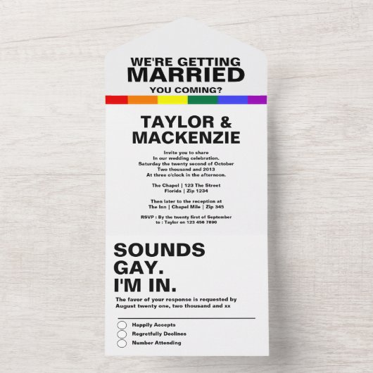 Wedding Sounds Gay Fun Rainbow Pride All In One Uitnodiging (Binnen)