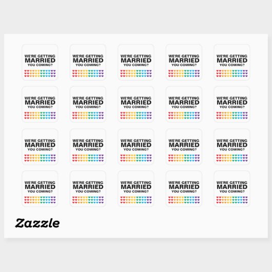 Wedding Sounds Gay Rainbow Heart Pride Vierkante Sticker (Vel)
