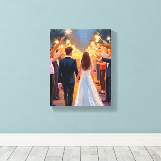 Wedding Sparklers | Marriage Celebration Painted Canvas Afdruk (Insitu (Houten vloer))